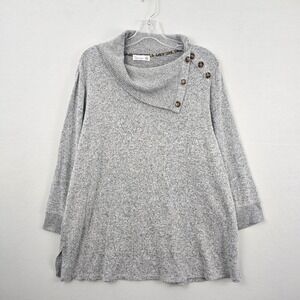89th & Madison Cowl Neck Long Sleeve Button Accent Women Sweater Gray 2X
